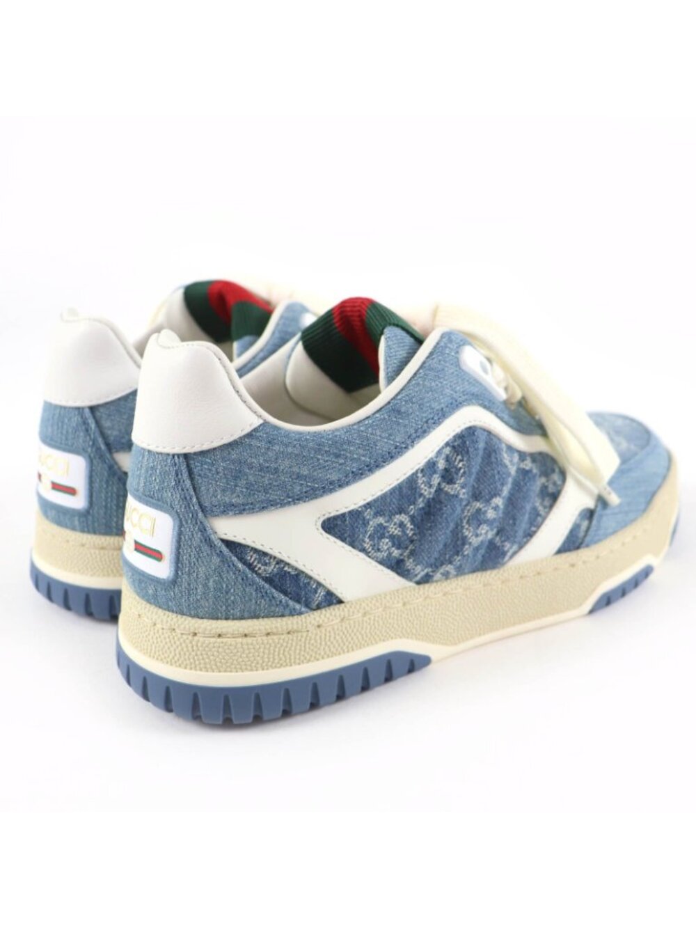 Gucci Reweb Leather GG Denim Low Cut Sneakers Indigo Blue White - Picture 3 of 10